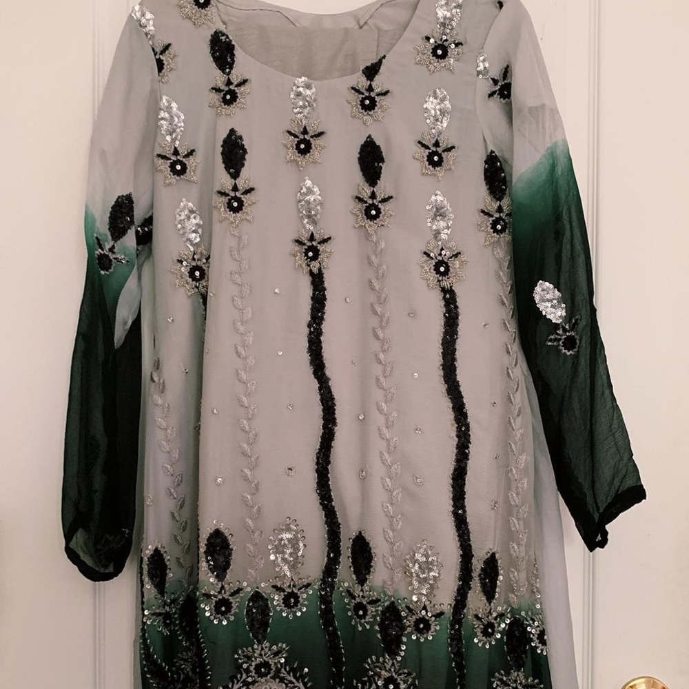 Grey and dark green dress